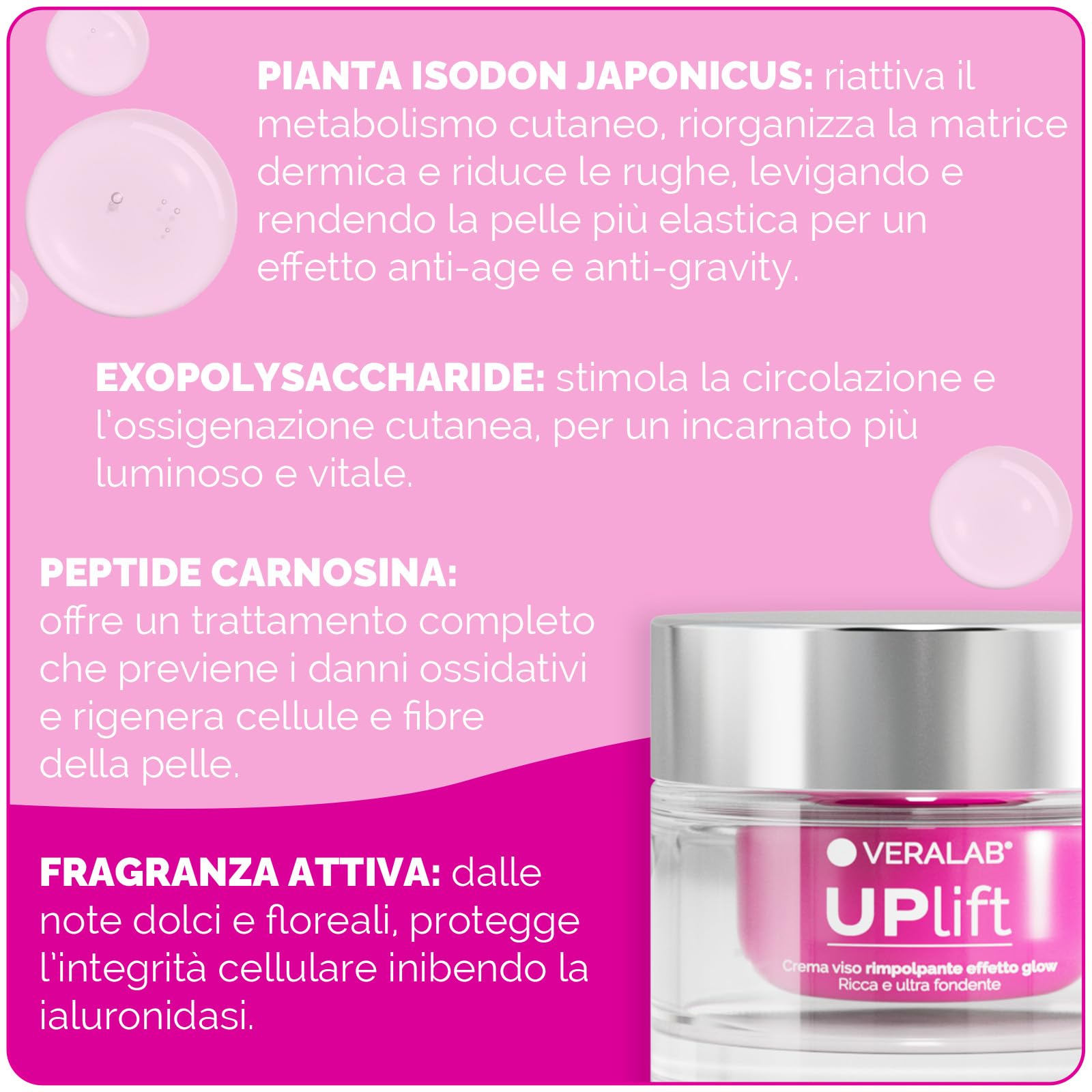 Veralab Uplift, Crema Viso Rimpolpante Effetto Glow Anti-Rughe e Anti-Age per Pelli Secche e Mature