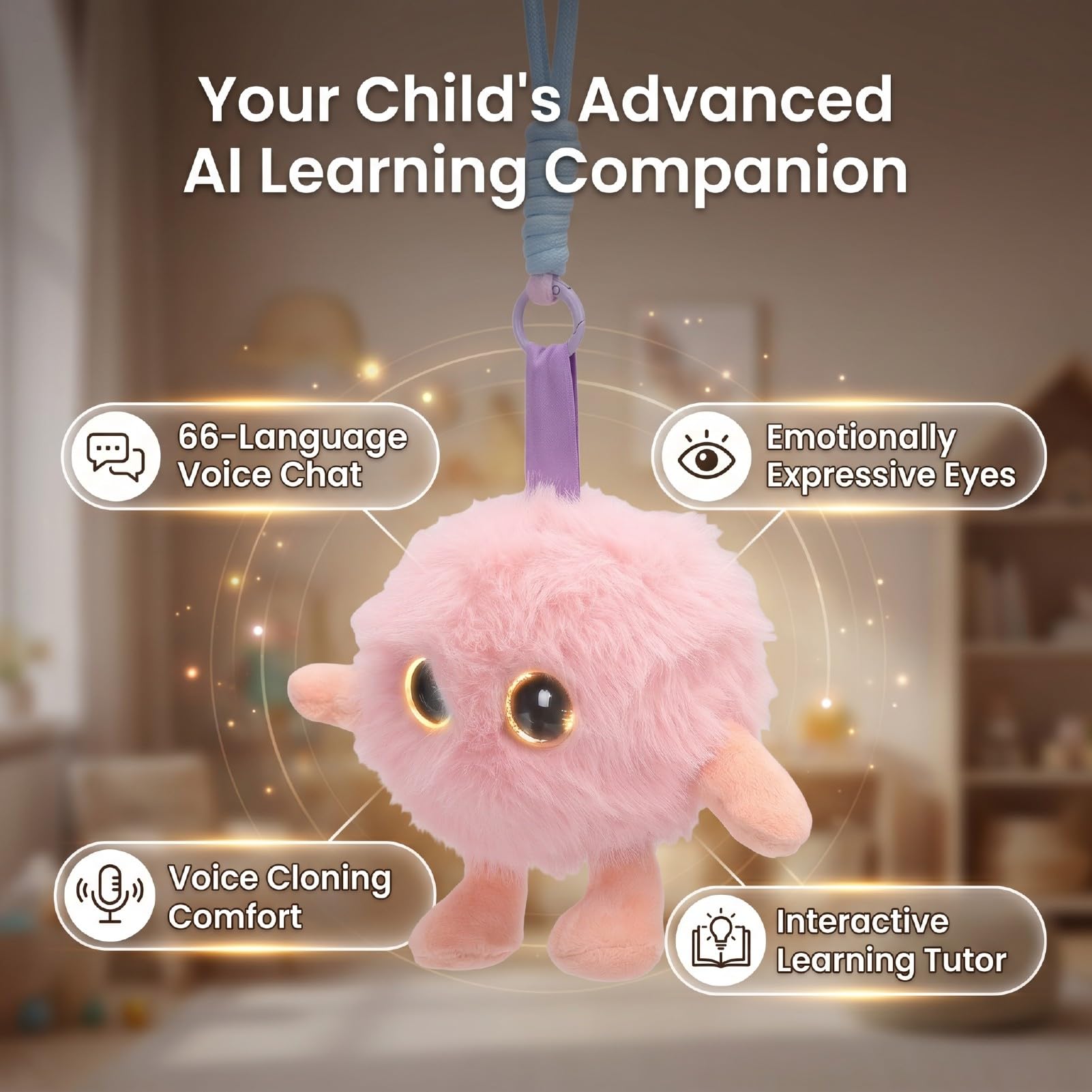LICAEVEY Giocattolo di Peluche Intelligente AI, Animale di Peluche Educativo Interattivo con Traduzione Vocale in Tempo Reale in 66 Lingue per L'apprendimento dei Bambini (Rosea)