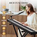 Full-Size 88-Key Digital Piano Keyboard – Semi-Weighted, Portable Electric Piano with Stand, Headphones, Pedal, wireless, USB MIDI – Black – Set