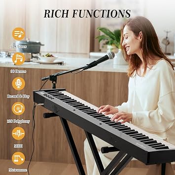 Digital Piano 88 Key Full Size Semi Weighted Electronic Keyboard Piano Set,Portable Electric Piano with Stand,Headphones, Pedal,Handbag,Bluetooth, Usb Midi,Electric Keyboard Piano for Beginners