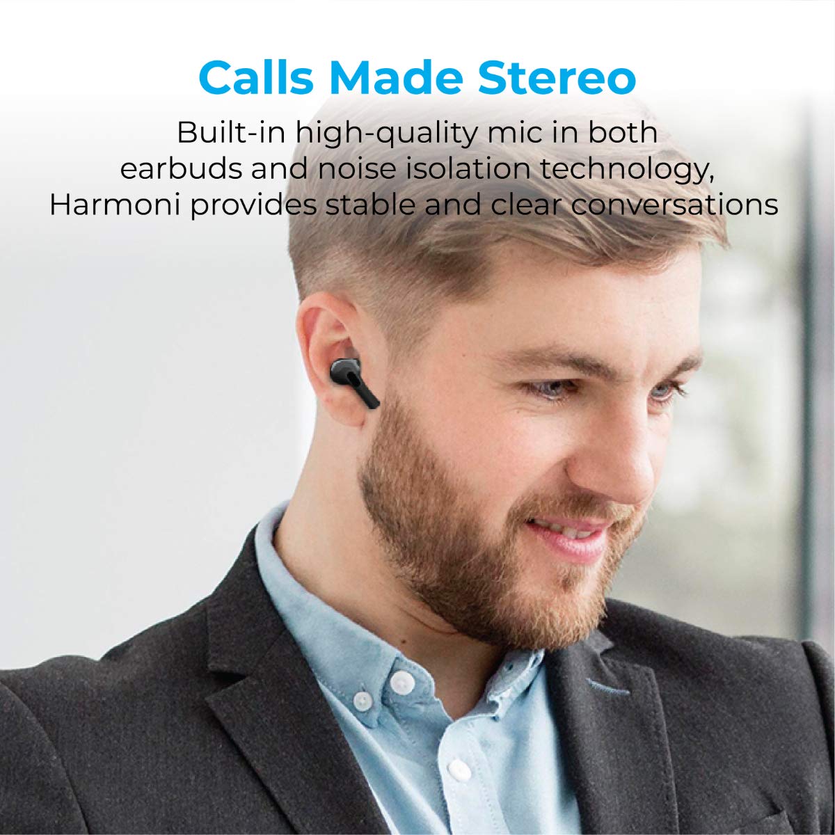 Man using Promate Harmoni Earbuds for a call