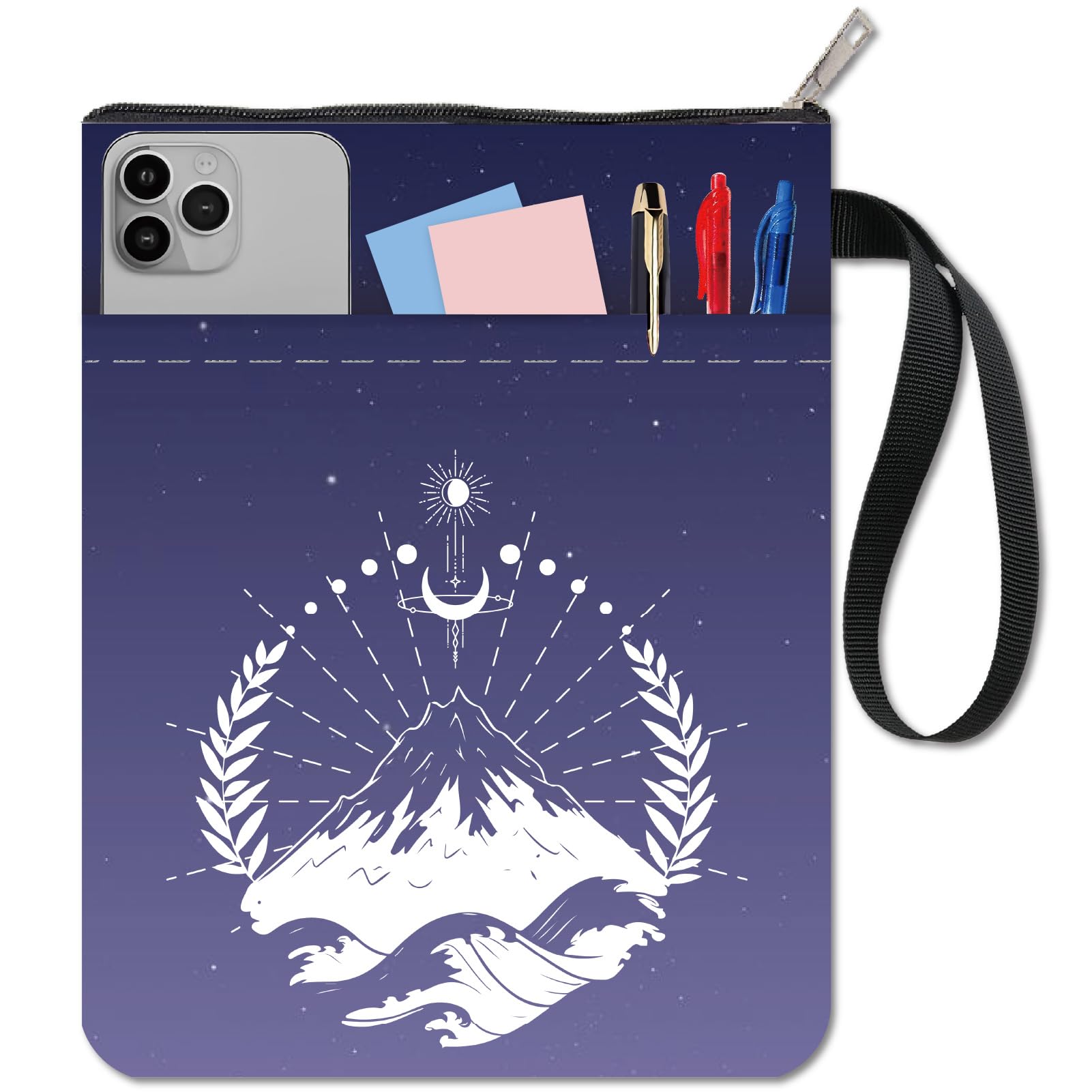 CRASPIRE Mountain Book Sleeve Moon Phase Book Protector Book Covers for Paperbacks Washable Fabric Cloth Book Cover with Zipper and Extra Sleeve Pocket for Book Lovers Classmate Gifts