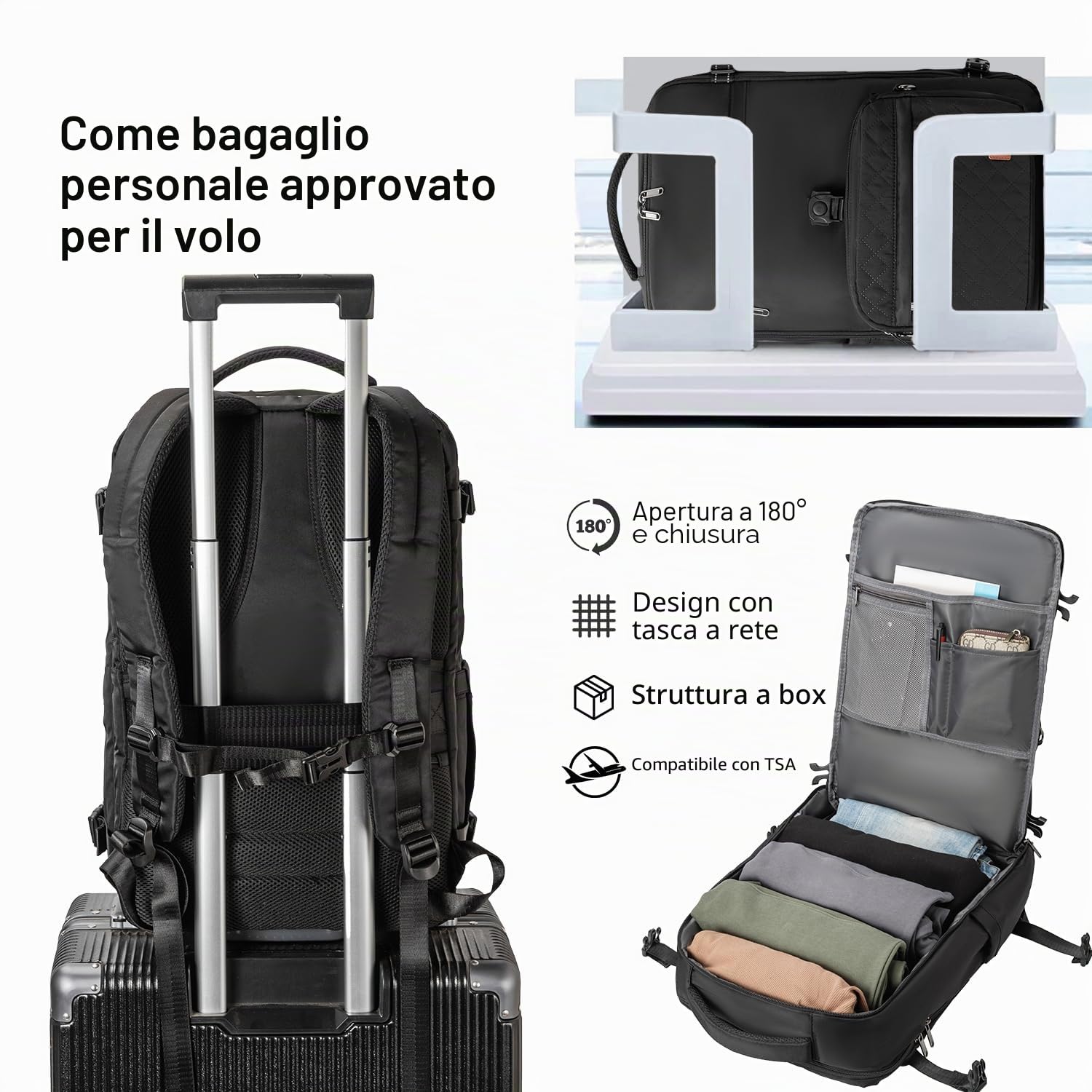 Grande zaino da viaggio per donne e uomini, zaino da portare a mano, bagaglio da volo, impermeabile, sportivo, casual