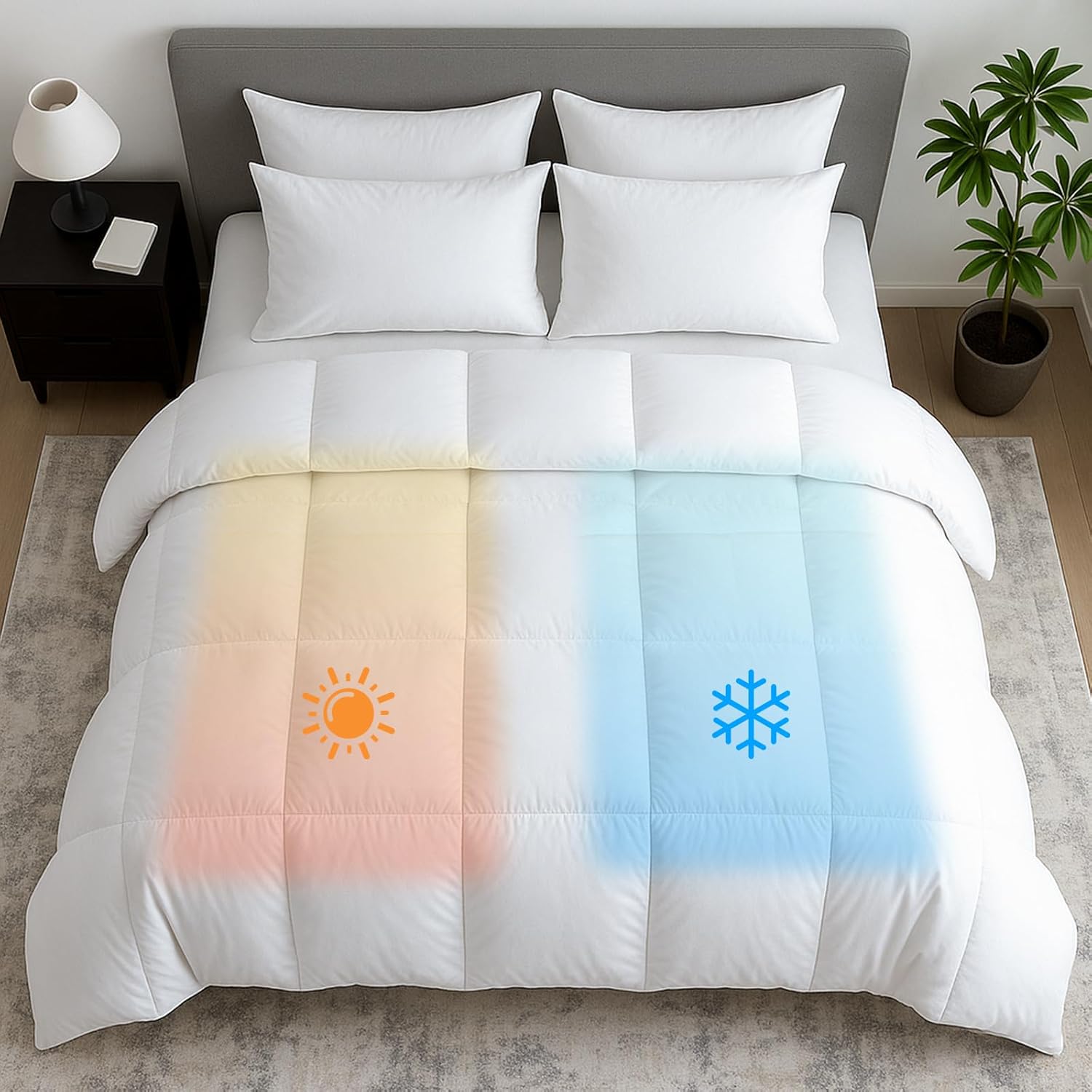 88"x88" Dual Zone Comforter for Couples with Different Warmth Levels All-Season Queen Size Bed Blanket Machine Washable