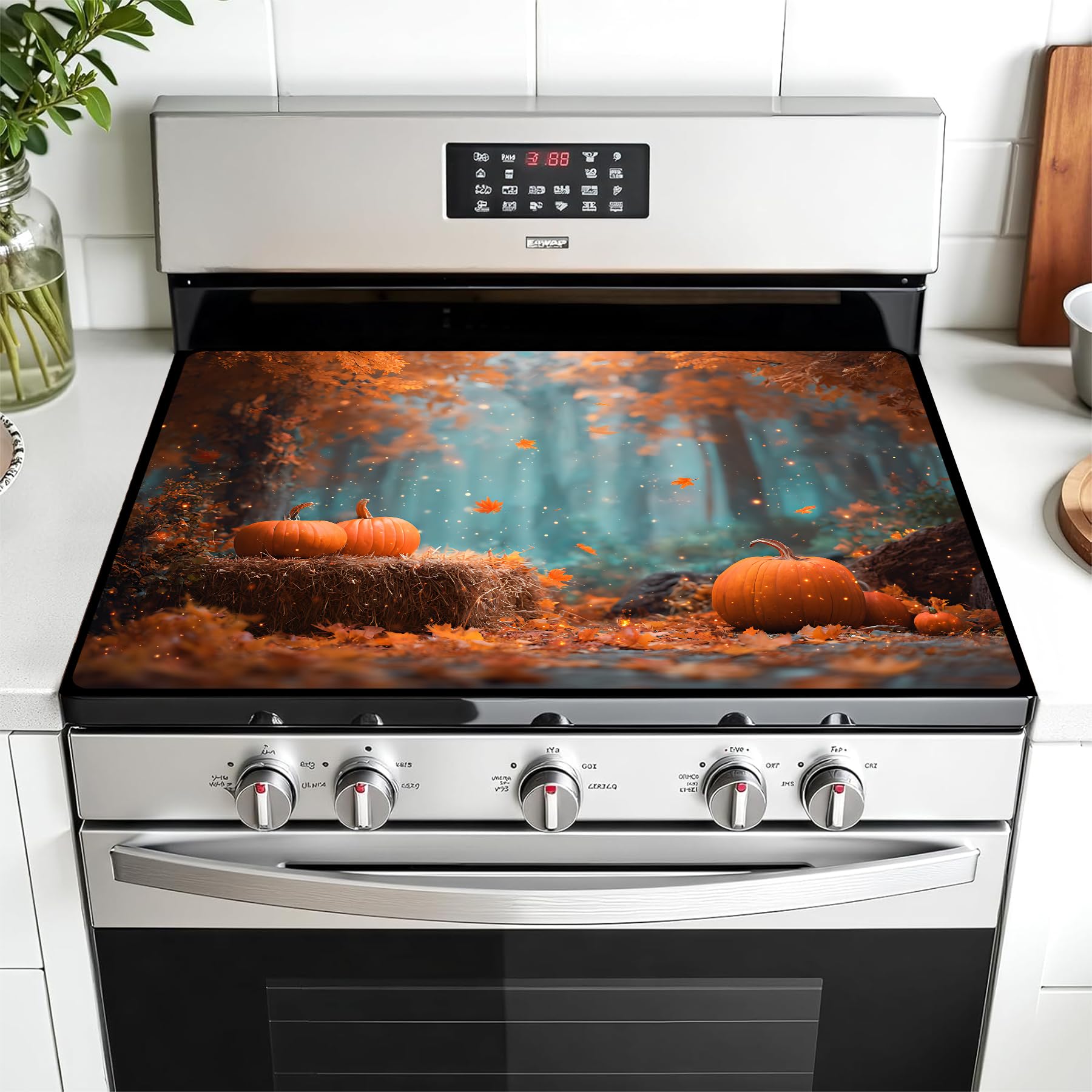 Multi-Design Stove Cover for Glass/Electric Stoves - 3-in-1 Heat-Resistant Protector Mat, Non-Slip Drying Rack 28"x20"