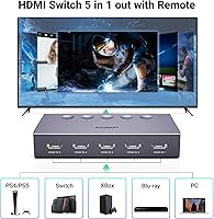 Vista 2 de UGREEN Conmutador HDMI 5 en 1 de salida 4K@60Hz, divisor HDMI con control remoto, selector de 5 puertos, caja de conmutación compatible con 3D CEC
