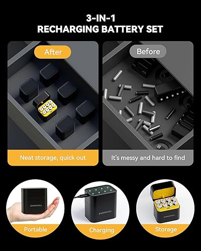 Miniatura 2 de Paquete de 8 baterías AA recargables con cargador rápido, 1.5 V 3600 mWh de litio de alta capacidad, doble A, larga duración de 1600 ciclos para