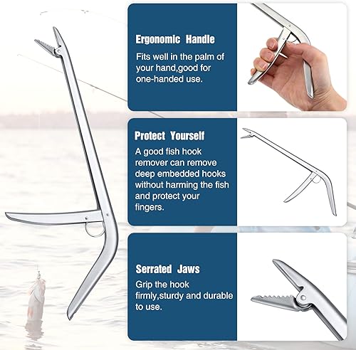 Miniatura 5 de 2 piezas de acero inoxidable removedor de anzuelos de pesca extractor de agua dulce y agua salada herramienta para pesca, 11-12 pulgadas