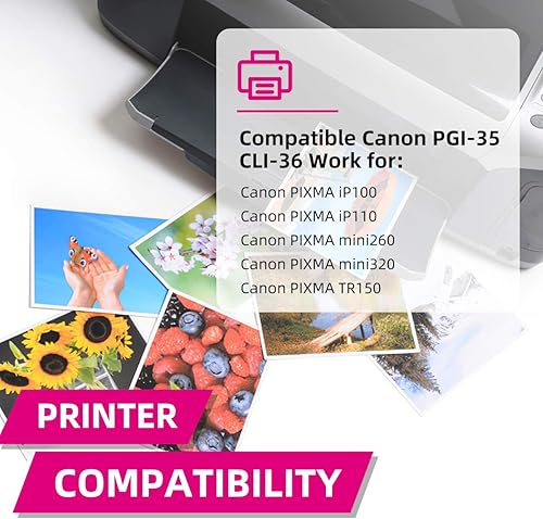 Miniatura 3 de Cartuchos de tinta compatibles de repuesto para Canon PGI-35 (negro) y PGI-36 (color) Funciona para pixma ip110 ip100 tr150 mini260 mini320 (negro -