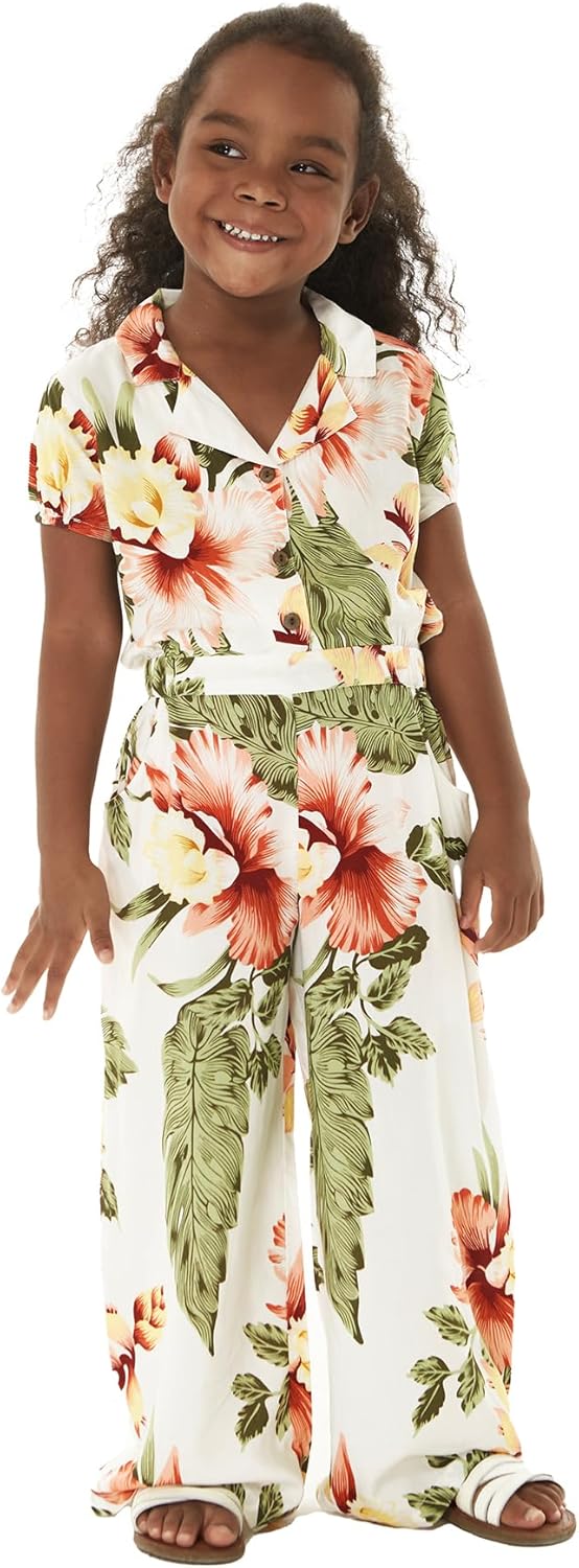 Girl Hawaiian Wide Leg Maxi Jumpsuit Romper in Cream Rafelsia