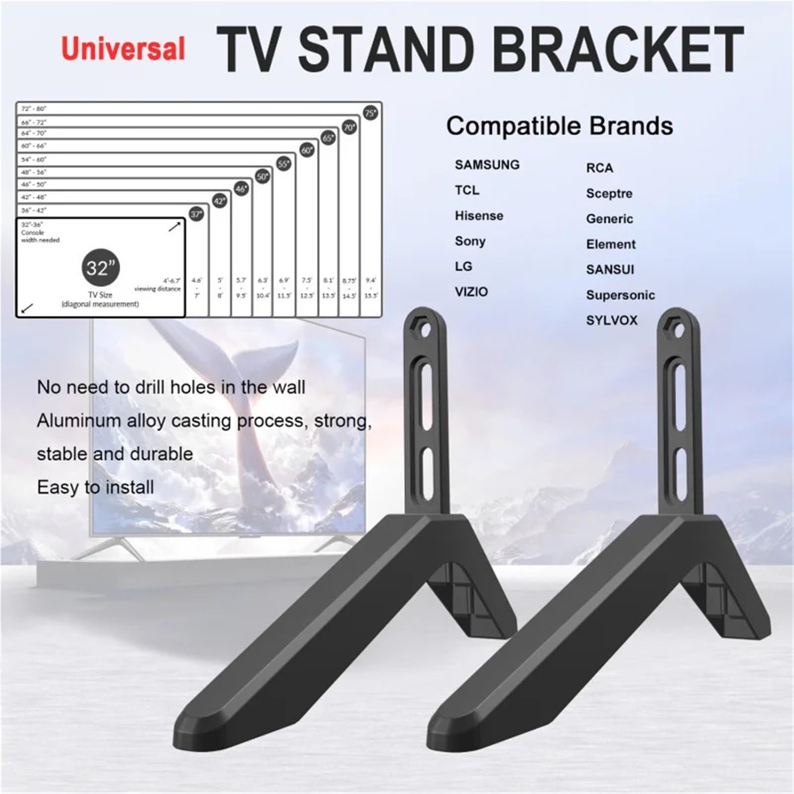 INFRI 2 soportes universales para TV, base de TV LCD, LED, altura de la pantalla, patas elevadoras de altura, soporte de mesa para televisión
