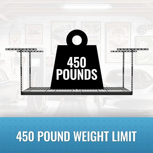 Miniatura 5 de MonsterRax - Estantes de almacenamiento para garaje de 3 x 8 pies (paquete de 2) estantes montados en el techo, organizador colgante ajustable,