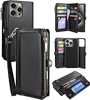 Vista 20 de MInCYB Funda tipo cartera para iPhone 13 Pro Max con 10 ranuras para tarjetas, magnética, desmontable, con bloqueo RFID, funda de piel sintética