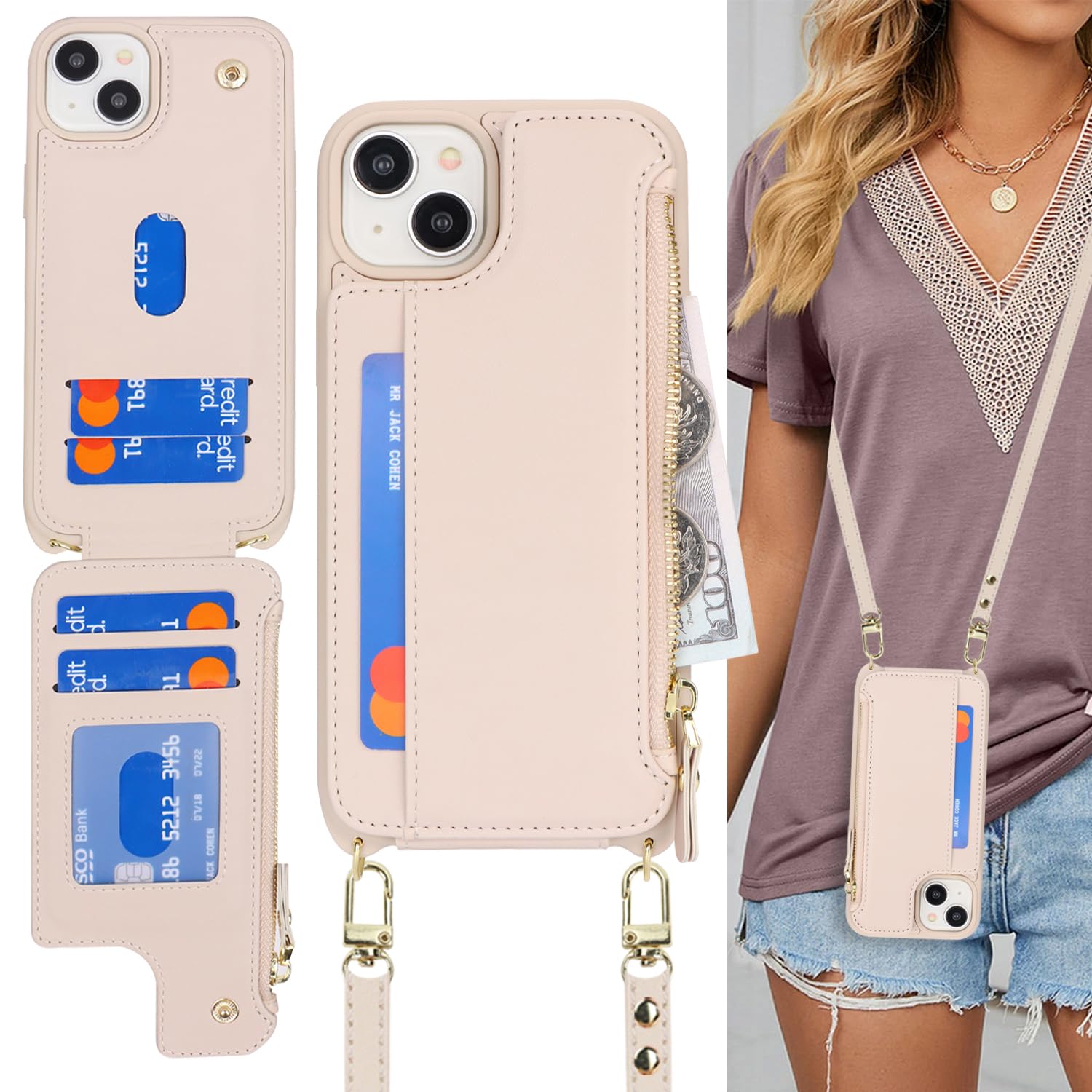 SailorTech for iPhone 15 Plus Phone Case with Credit Card Holder for Women iPhone 15 Plus Leather Case Wallet Crossbody with Credit Card Slots Zipper Shockproof Case for Men - Image 2