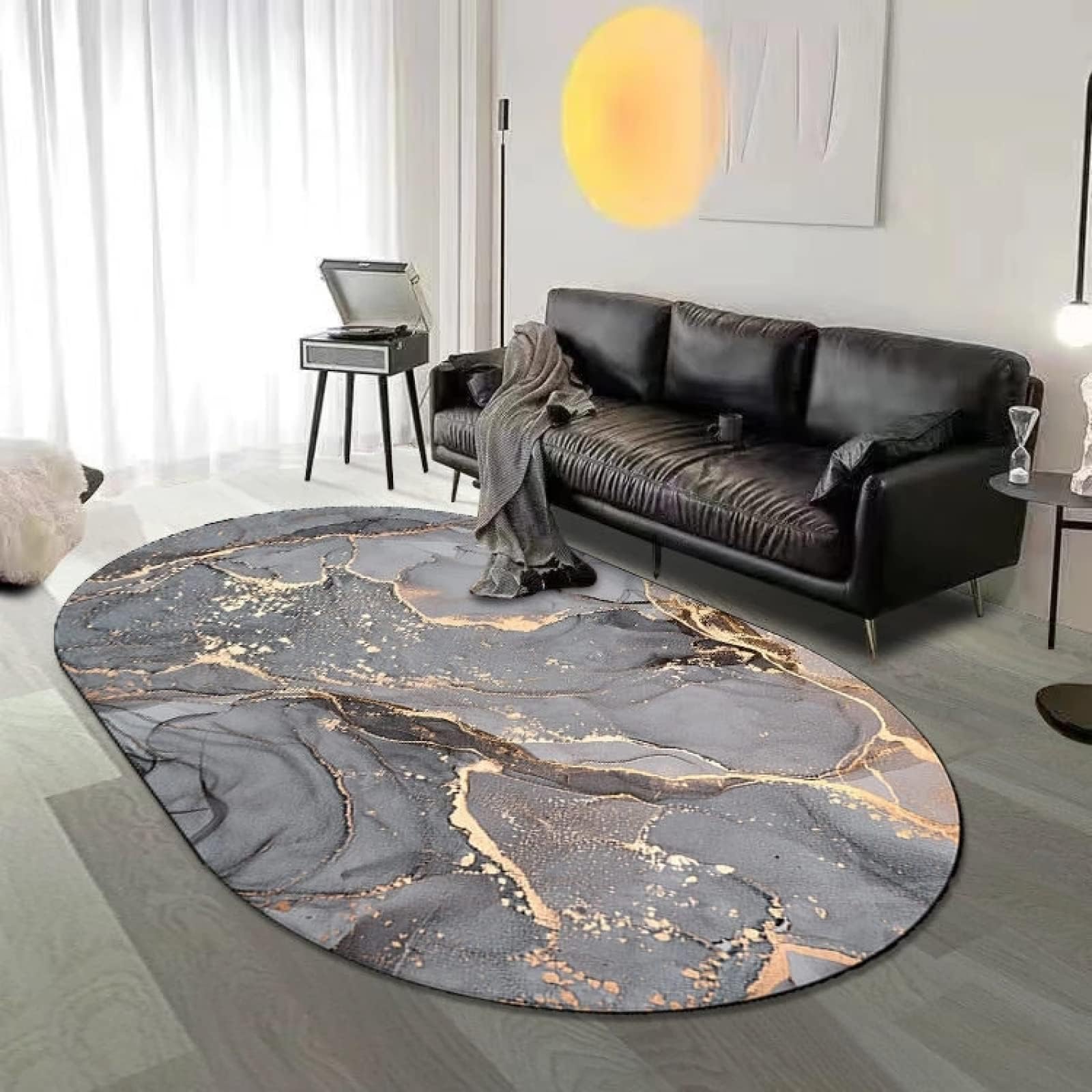 Tappeti Design Oval Rugs For Living Room Large Anti-Slip Carpet 160x230cm Modern Fashion Black Grey Gilt, Living Room/Bedroom/Study/Coffee Table