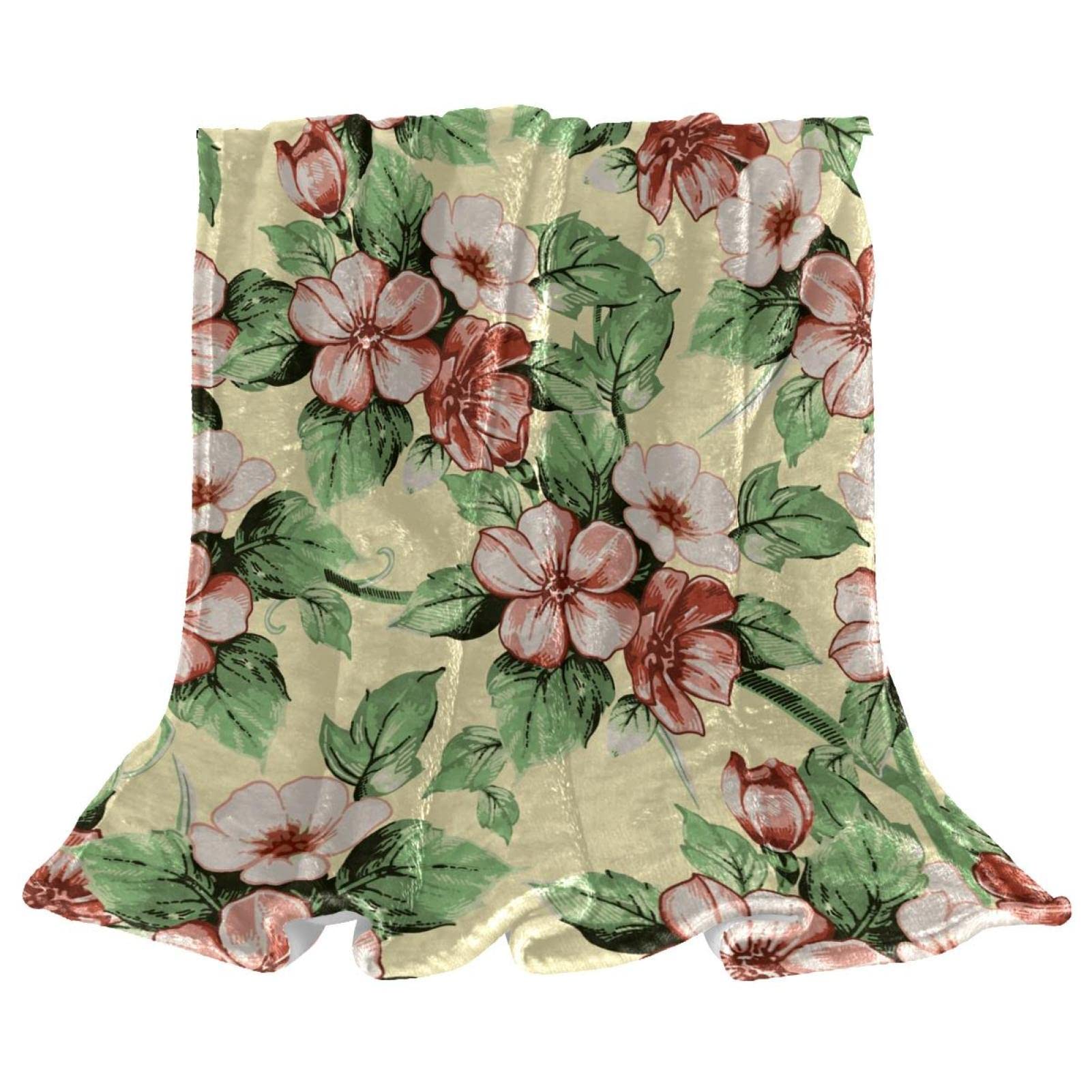 Jeté de lit en polaire motif floral vintage pour grand canapé de salon rustique
