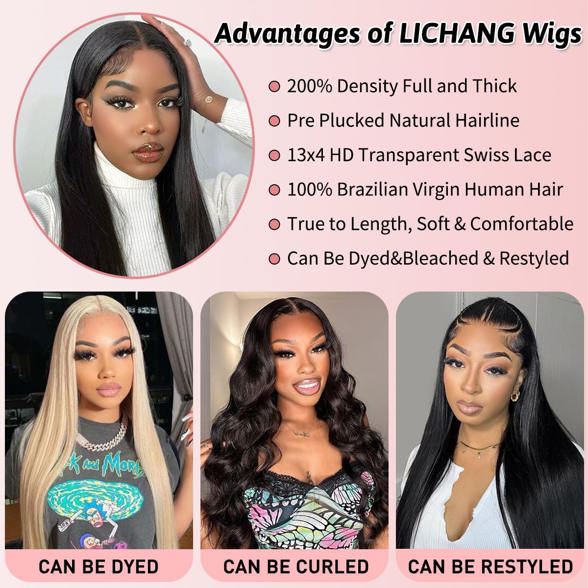 LICHANG Straight Lace Front Wigs Human Hair Pre Plucked for Black Women 13x4 Lace Frontal Wigs Human Hair 200% Density Brazilian Virgin Hair Glueless Wigs 26 Inch
