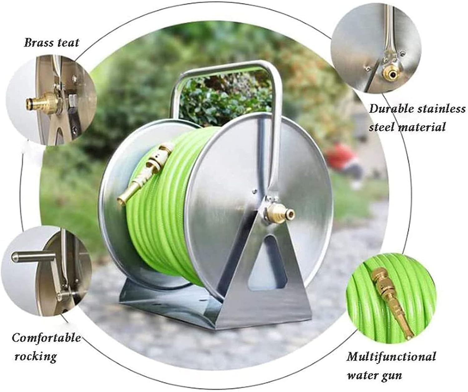 Metalowy bęben na wąż ogrodowy montowany na ścianie, przenośny wieszak ze stali nierdzewnej(25 meters water pipe)