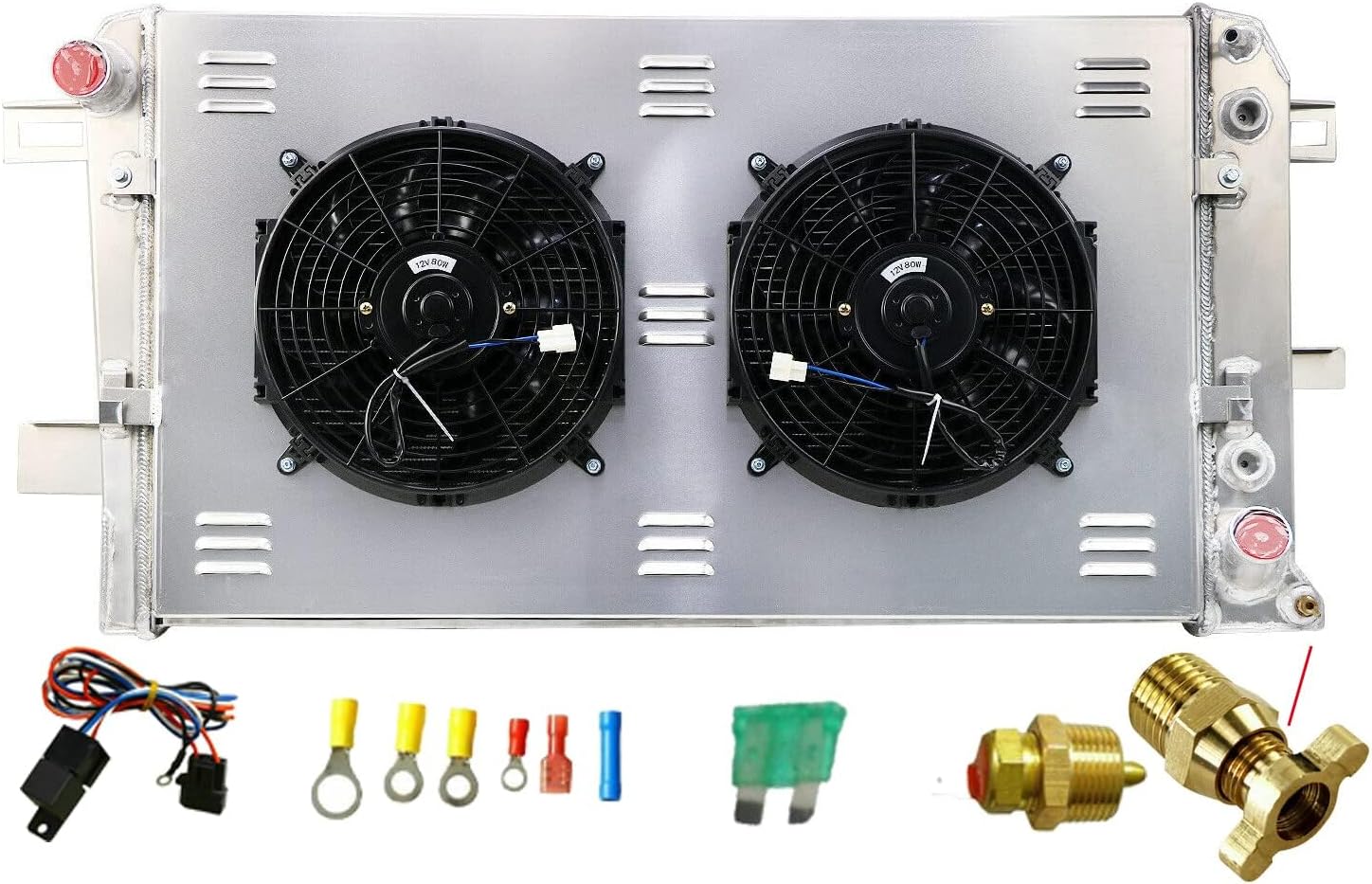 Aluminum Radiator for 2001 2002 2003 2004 2005 Chevy Silverado 2500 HD 3500 01 02 03 04 05 GMC Sierra 2500 HD 3500 Radiador 4 Row Radiators 6.6L V8 Diesel Radiadors Shroud Fan Relay