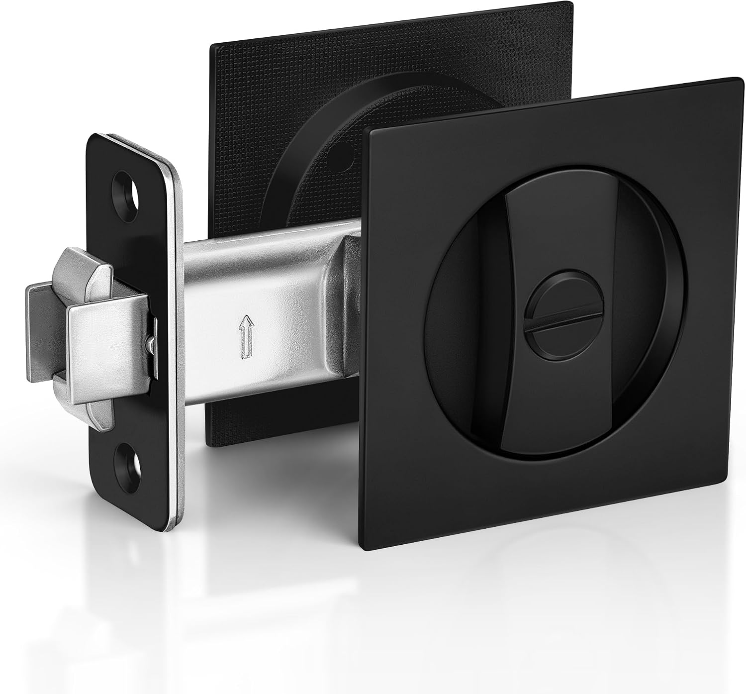 Juego de herrajes para puerta empotrada con cerradura de privacidad, acabado negro mate miniatura 1