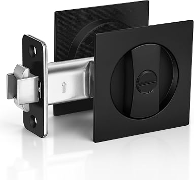Privacy Pocket Door Hardware, Pocket Door Lock, Matte Black | Pocket Door Handle with Lock, Zinc Alloy, 2-3/8" Backset, Fits doors 1-7/32" to 2" thick, Fits Pocket, Barn, Sliding Doors