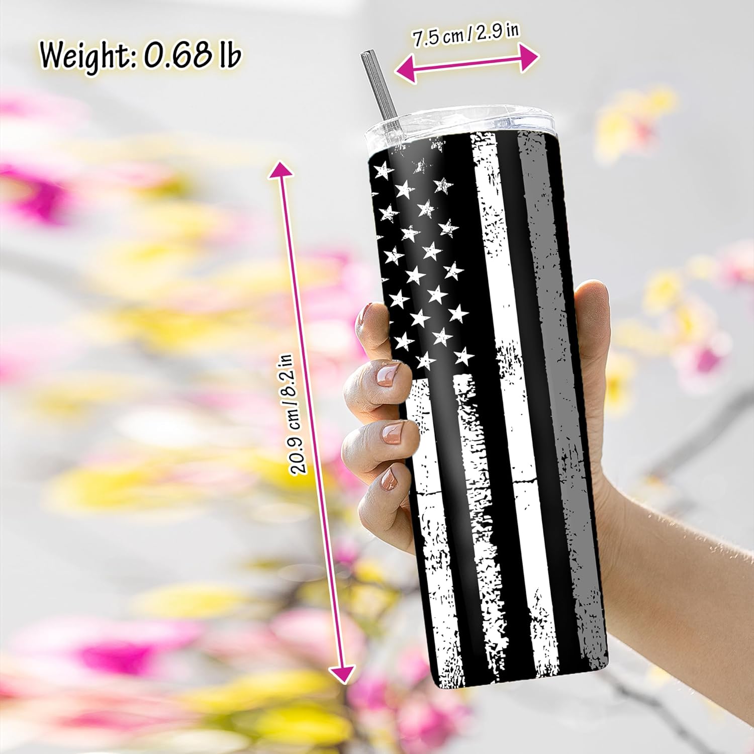 20 oz Insulated Double Wall Stainless Steel Tumbler with Spill Proof Lid and Reusable Straw, Water Bottle Coffee, Correctional Officer Thin Grey Line Silver Flag Cup Mug Tumbler (Corrections)