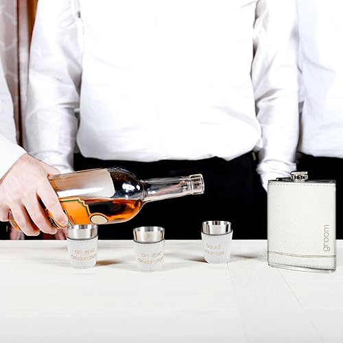 Miniatura 10 de Pavilion Gift Company - Novio - Frasco de 8 onzas y juego de vasos de chupito de 2 onzas, frasco grabado para novio, regalo de novio para recuerdo