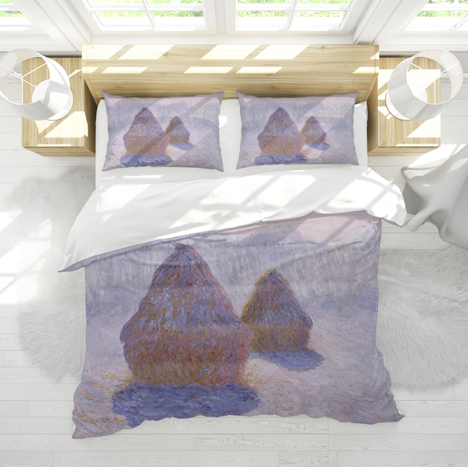 Housse de couette ensemble meules de foin de monet parure de lit 3 pièces chaude douce 260x220