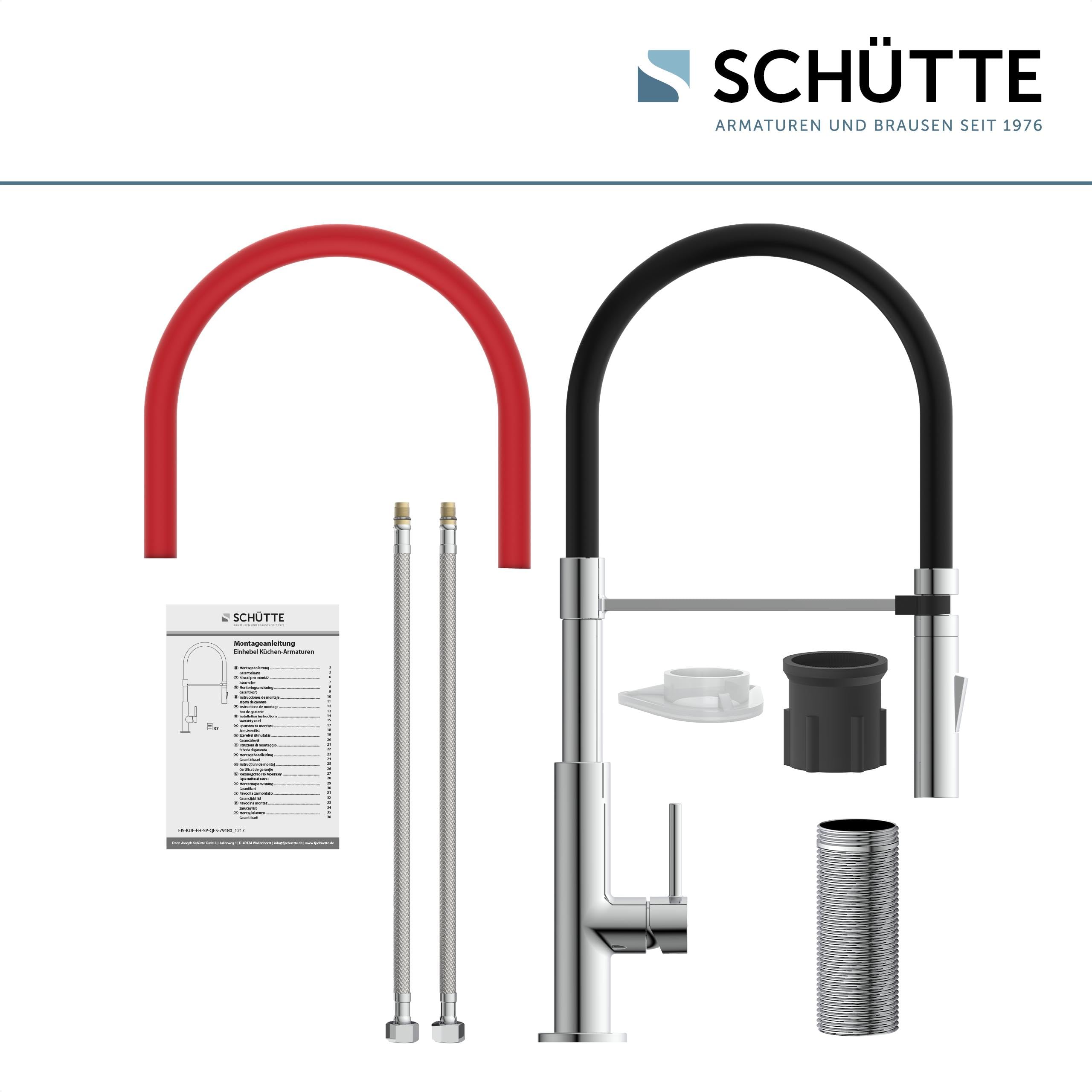 SCHÜTTE Stilo 79180 - Grifo de cocina con ducha extraíble, grifo giratorio de 360 grados para cocina, grifo mezclador monomando en cromo/negro