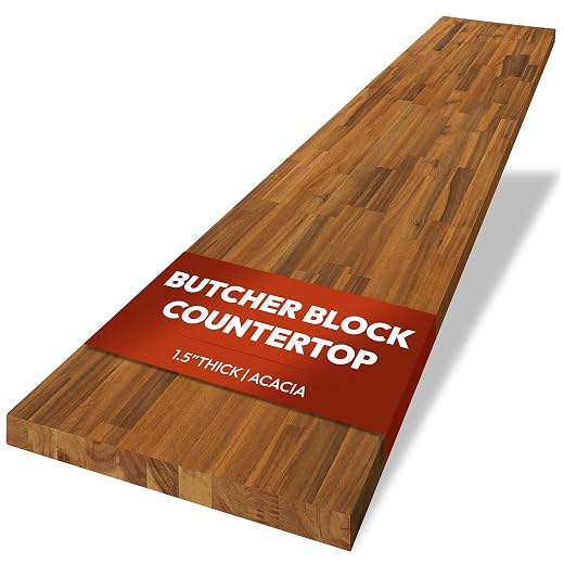 Howizz Acacia Butcher Block Countertop 48 x 30 x 1.5 Inches, Teak Stain Solid Wood Table Top for Desk Top, Workbench Top, Kitchen Countertop