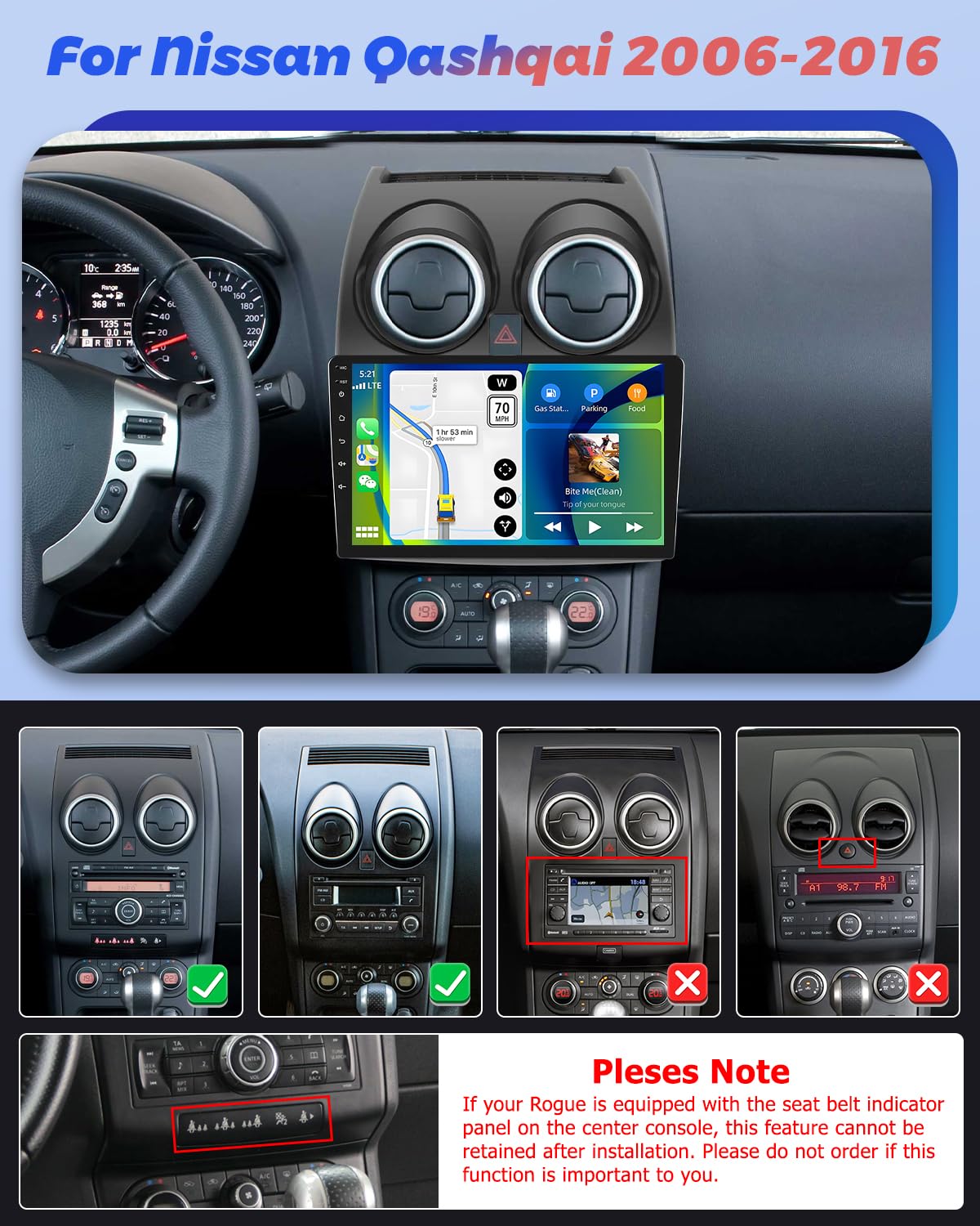 Hikity 2+64G Android 15 Autoradio per Nissan Qashqai J10 2006-2016, 9 Pollici 2.5D Touch Screen Radio con Carplay Android Auto Telecamera Bluetooth Navi WiFi FM RDS EQ Mirror Link