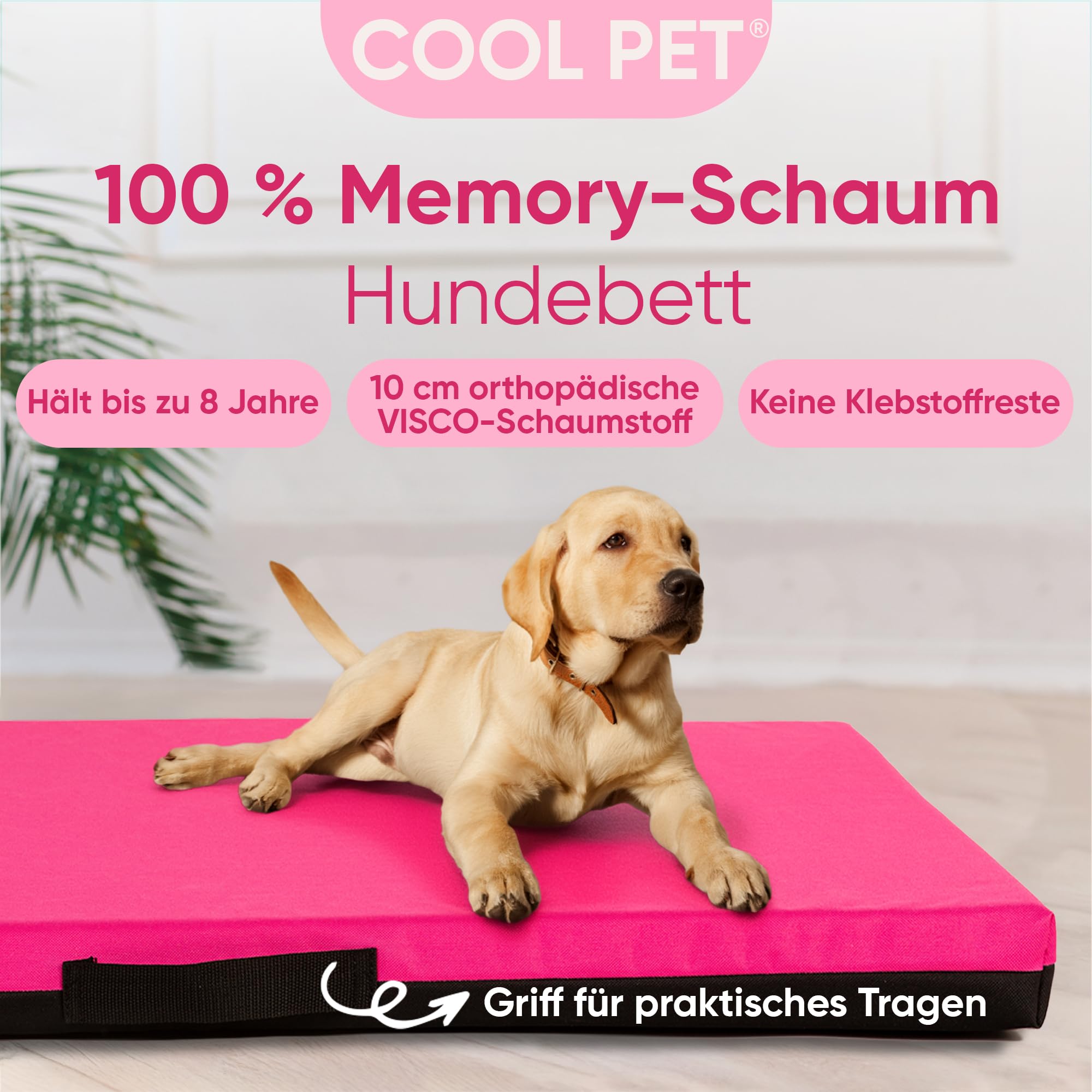 COOL PET Colchón para perros, 120 x 80,10 cm de grosor, placa de espuma fría ortopédica (espuma viscoelástica), tela Oxford 600D con pintura de PVC, tamaño 4XL, color rosa