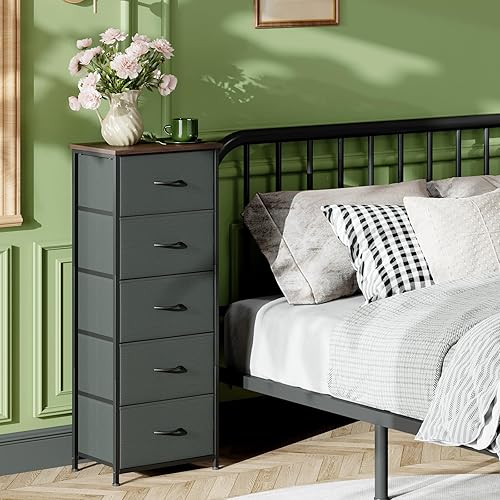 Miniatura 2 de Somdot - Cómoda alta para dormitorio con 5 cajones, organizador de almacenamiento con contenedores de tela extraíbles para armario, mesita de noche,