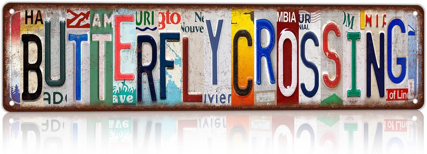 Vintage Butterfly Crossing Street Sign Wall Decor Metal Tin Signs