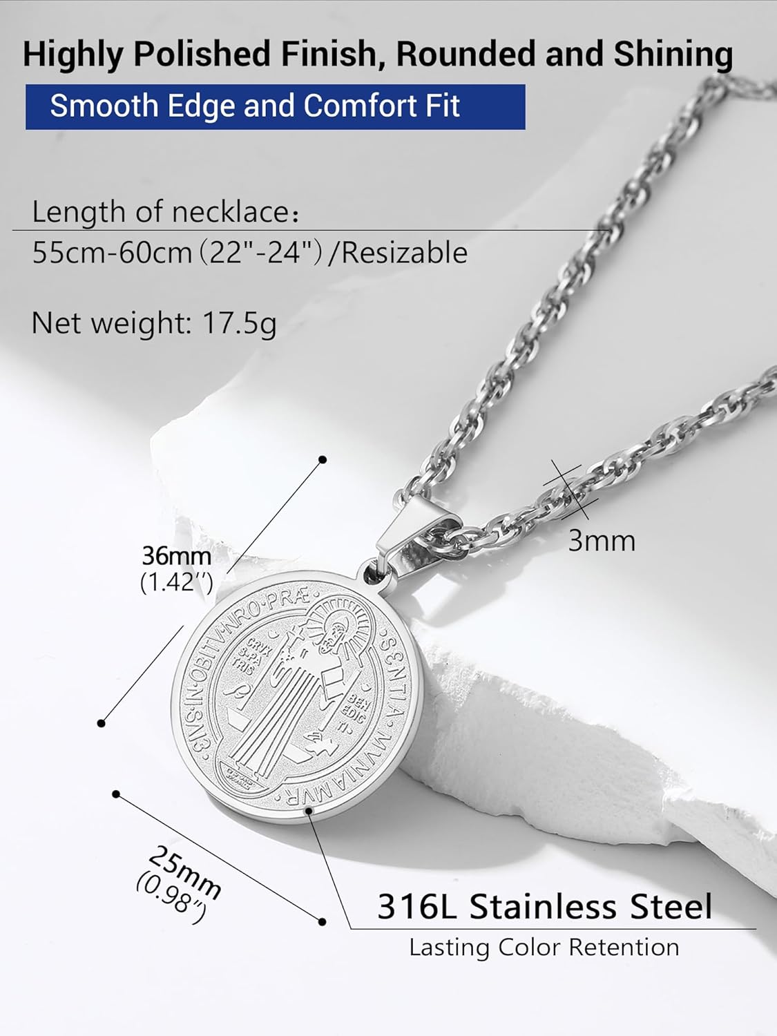 PROSTEEL Saint St Christopher/Benedict/Michael Medal Necklace for Men, 316L Stainless Steel Protection Necklace Catholic Jewelry, 22"-24" Adjustable, Come with Box - Image 4