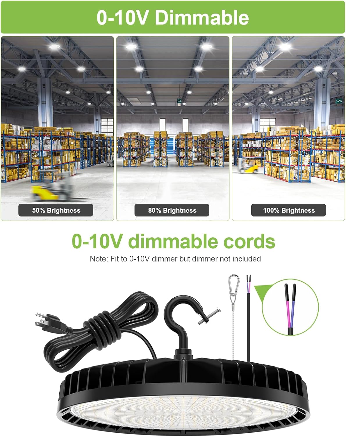 KUKUPPO 2Pack 240W LED High Bay Light Color Changeable, Dimmable LED UFO High Bay Shop Light with Plug Power Adjustable Commercial Bay Lighting for Warehouse Indoor, 100-277V, ETL&DLC Listed