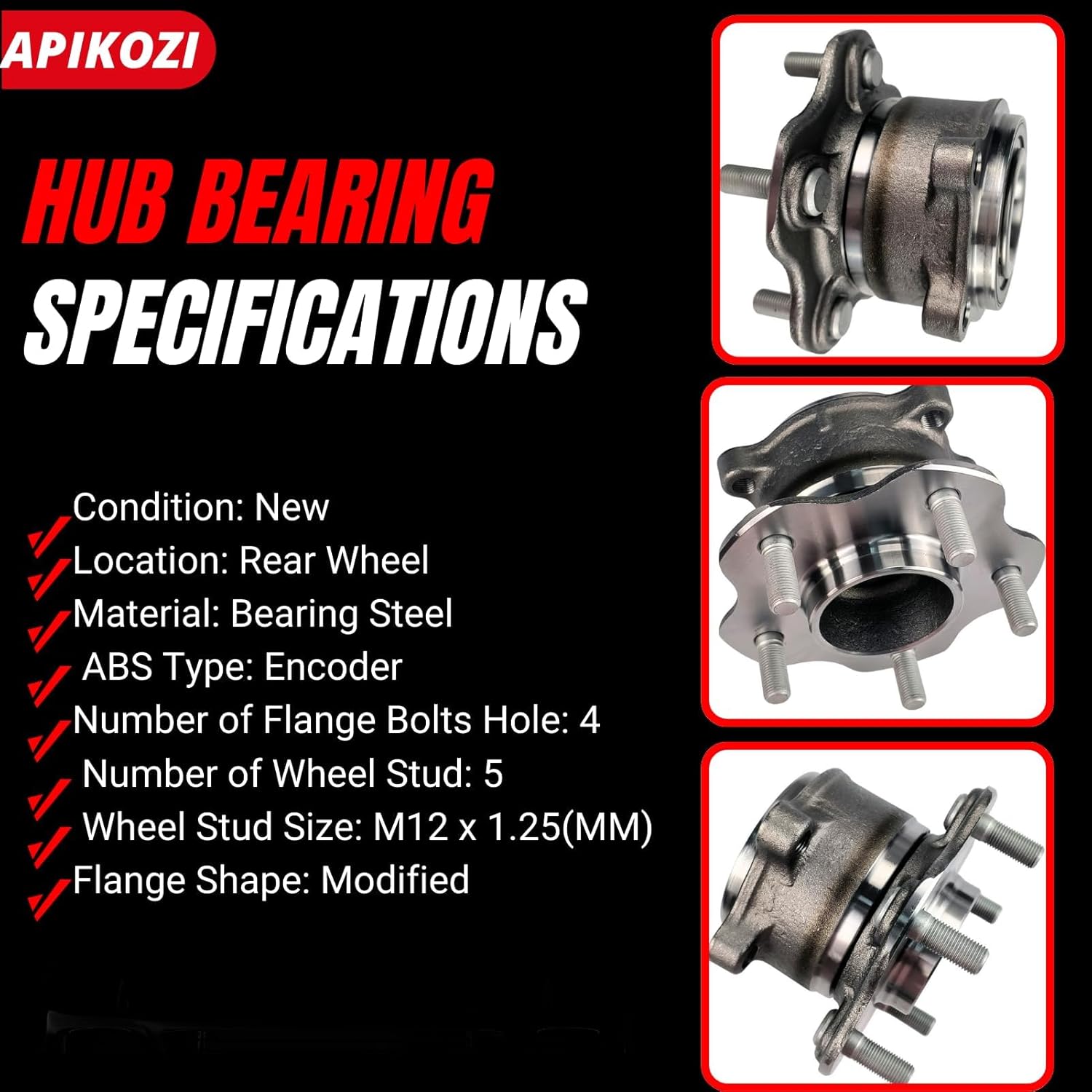 2 Pcs 512388 Rear Wheel Bearing Hub Assembly Fits for Nissan Altima 2007-2018, for Maxima 2009-2019, for Murano 2015-2019, for Pathfinder 2013-2019, for Infiniti JX35 2013, QX60 2014-2019, 5 Lug w/ABS