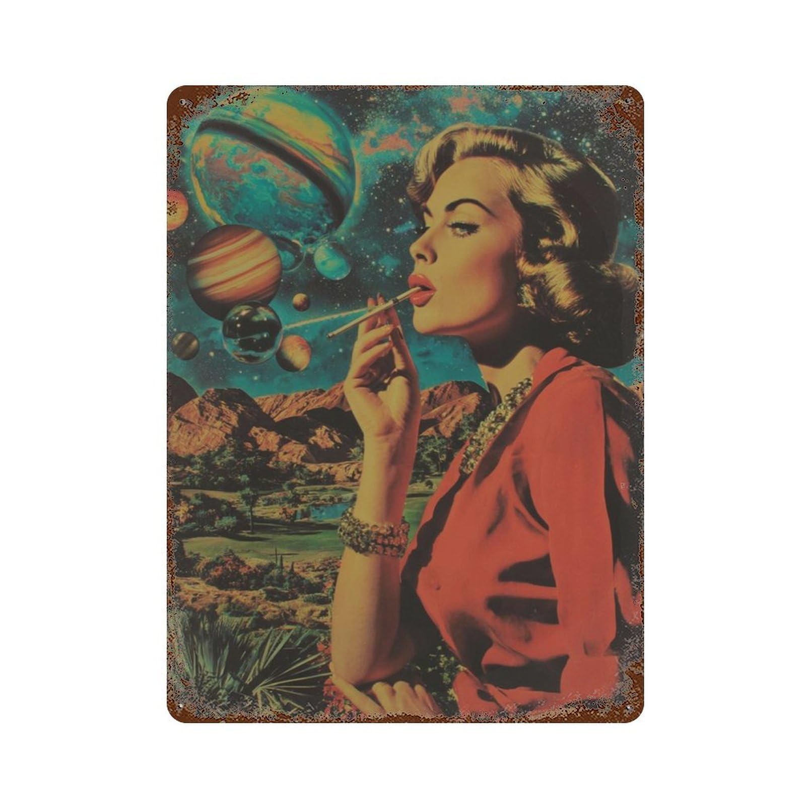 xiaoxiaoshen Retro Space Surreal Collage Cosmic Pop Wall Decor Art Metal Tin Poster Modern Home Decor Art Home Bar Shop Decorations Vintage Sign 40x30cm
