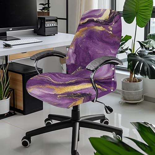 Miniatura 2 de Funda para silla de oficina de mármol morado, lavable, funda para silla de escritorio, fundas para silla de computadora para silla giratoria, silla
