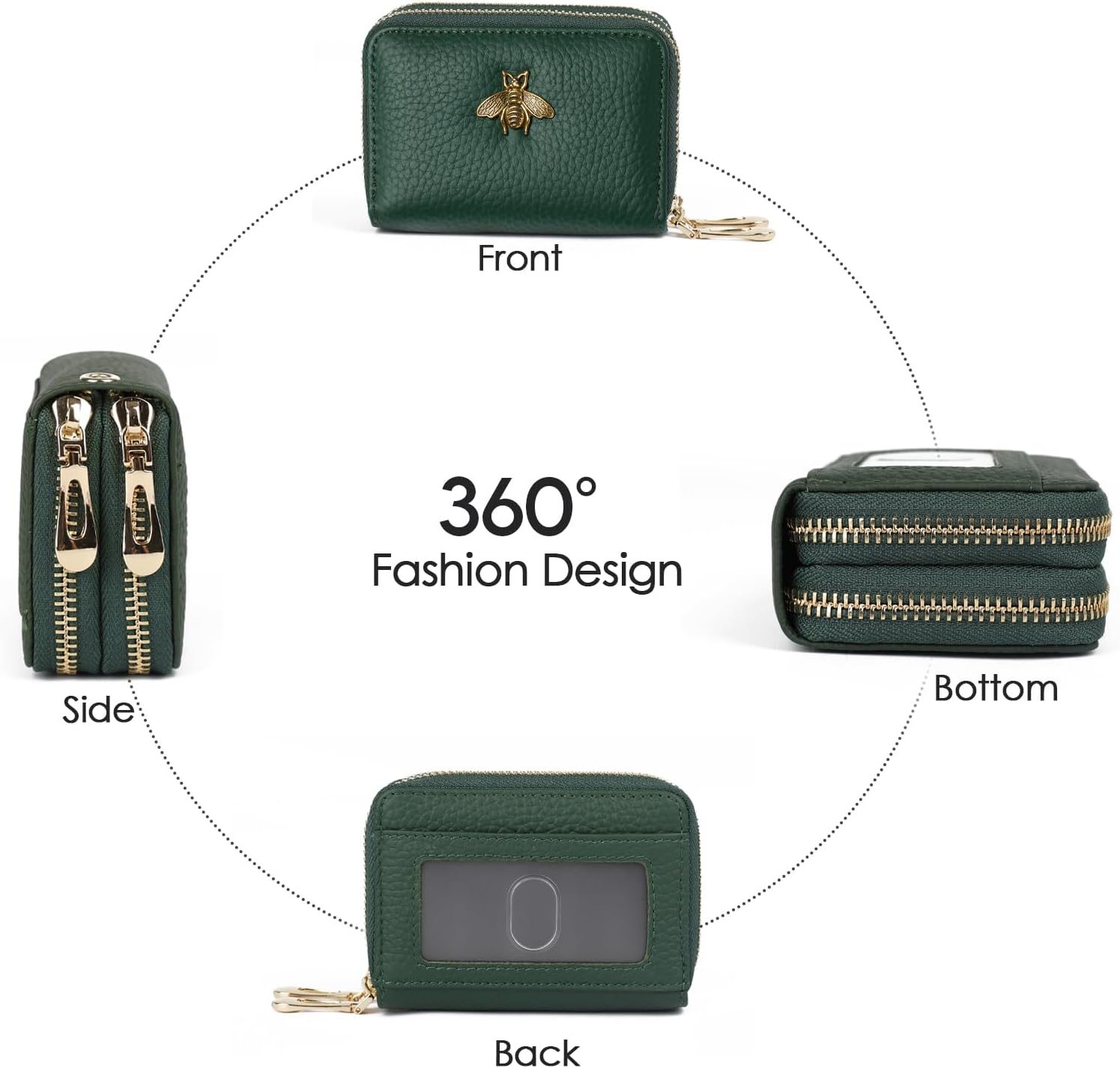 imeetu RFID Credit Card Holder, Small Leather Zipper Card Case Wallet for Women - Image 6