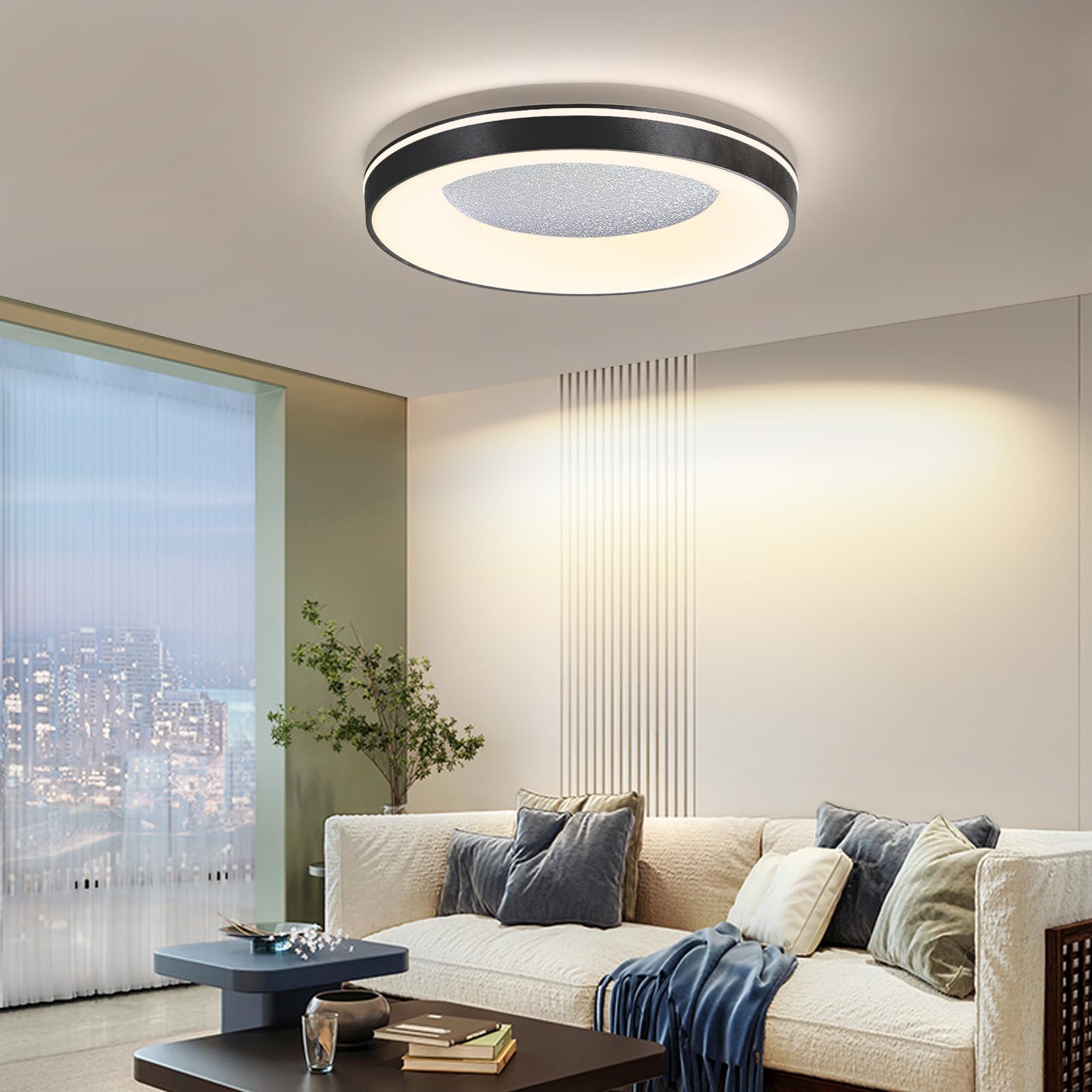 SHINELUX Modern 50cm Ceiling Light, Dimmable LED Round Ceiling Light, 3000k/4500k/6500k Recessed Fixture with Memory Function, Brightness Adjustable 10%-100%