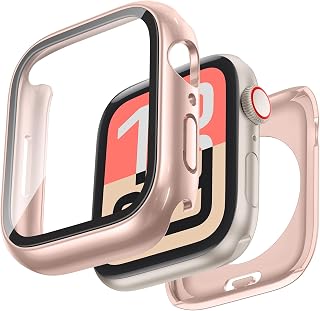[2 in 1] für wasserdichte Apple Watch Displayschutzhülle 40 mm SE 3 Generation/SE 2 Generation/SE/Serie 6/5/4 Zubehör, 360°-Schutzhülle aus gehärtetem Glas, Stoßfänger (Roségold)