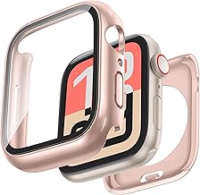 [2 in 1] for Waterproof Protective Case for Apple Watch 40mm SE 3/SE 2 Gen/SE/Series 6/5/4 Accessories, PC 360 Protective Cover, Tempered Glass (Rose Gold)