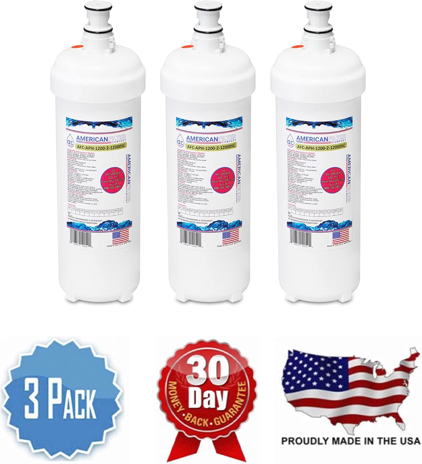American Filter Company®, water filter, Model # AFC-APH-1200-2-12000SKC, Compatible with 3M (R) HF60-CL Filter - 3 Pack