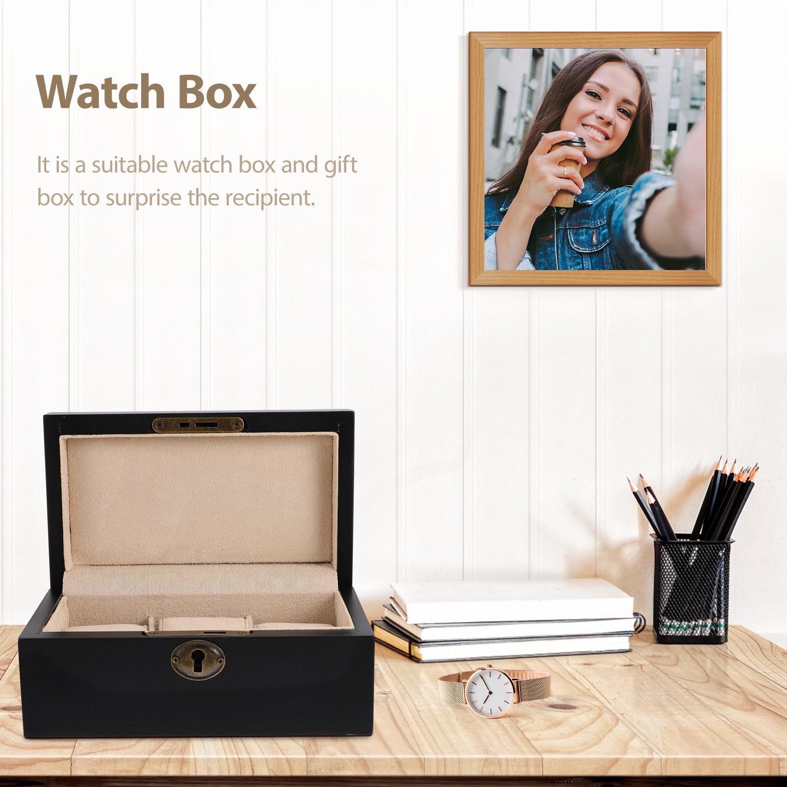 Tofficu Caja de Almacenamiento de Relojes de Madera Negra para Joyas