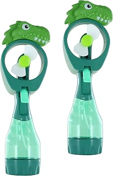 P&F Pack of 2X Dinosaur Water Mist Spray Bottle Fan Portable Handheld Mister - Battery Operated Green &Green