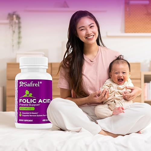 Miniatura 4 de Safrel Ácido fólico 400 mcg - Tabletas de vitamina B9-400, vitamina prenatal y posnatal esencial para el desarrollo fetal, producción de glóbulos