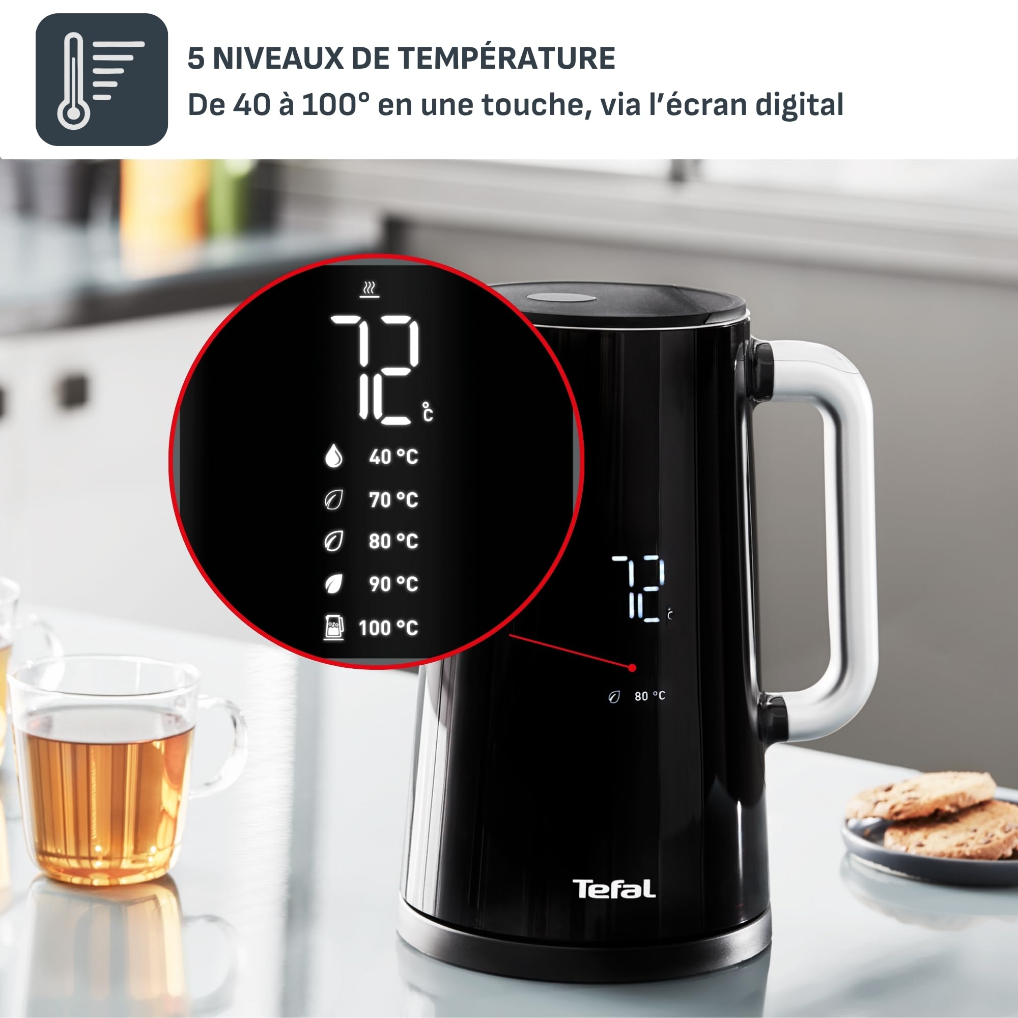 Tefal Bouilloire électrique 1,7 L Smart'n Light Noire KO850810