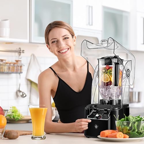 Miniatura 5 de Licuadora comercial para licuados de 2200 W, 80 onzas, 15 velocidades, hoja de acero inoxidable de 6 hojas, licuadora comercial de alta resistencia