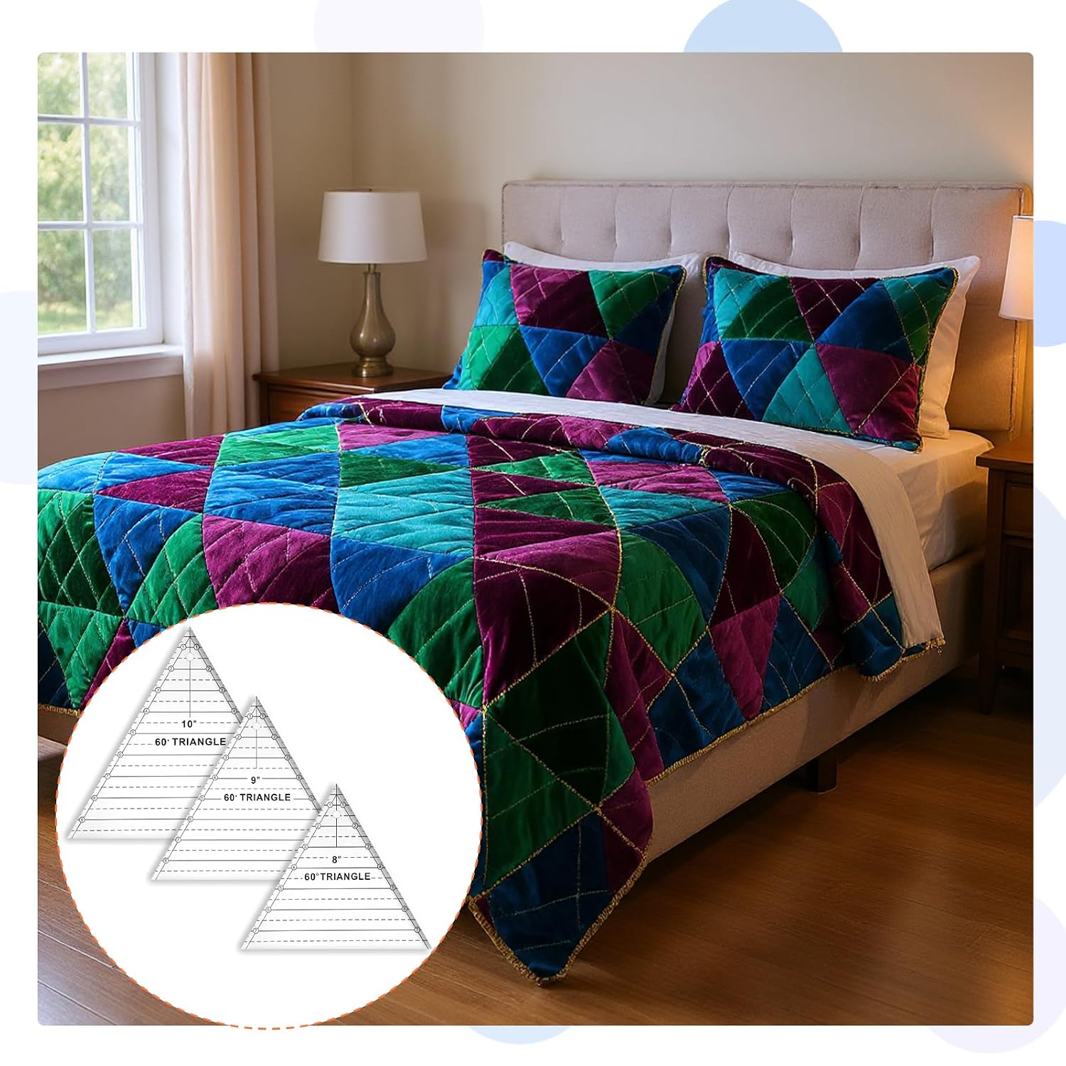 3 Pcs 60 Degree Triangle Ruler for Quilting 8 9 10 Inch Acrylic Template Rulers Quilting Sewing Layer Cake Patchwork Supplies for Cutting Pattern DIY Craft(Clear)